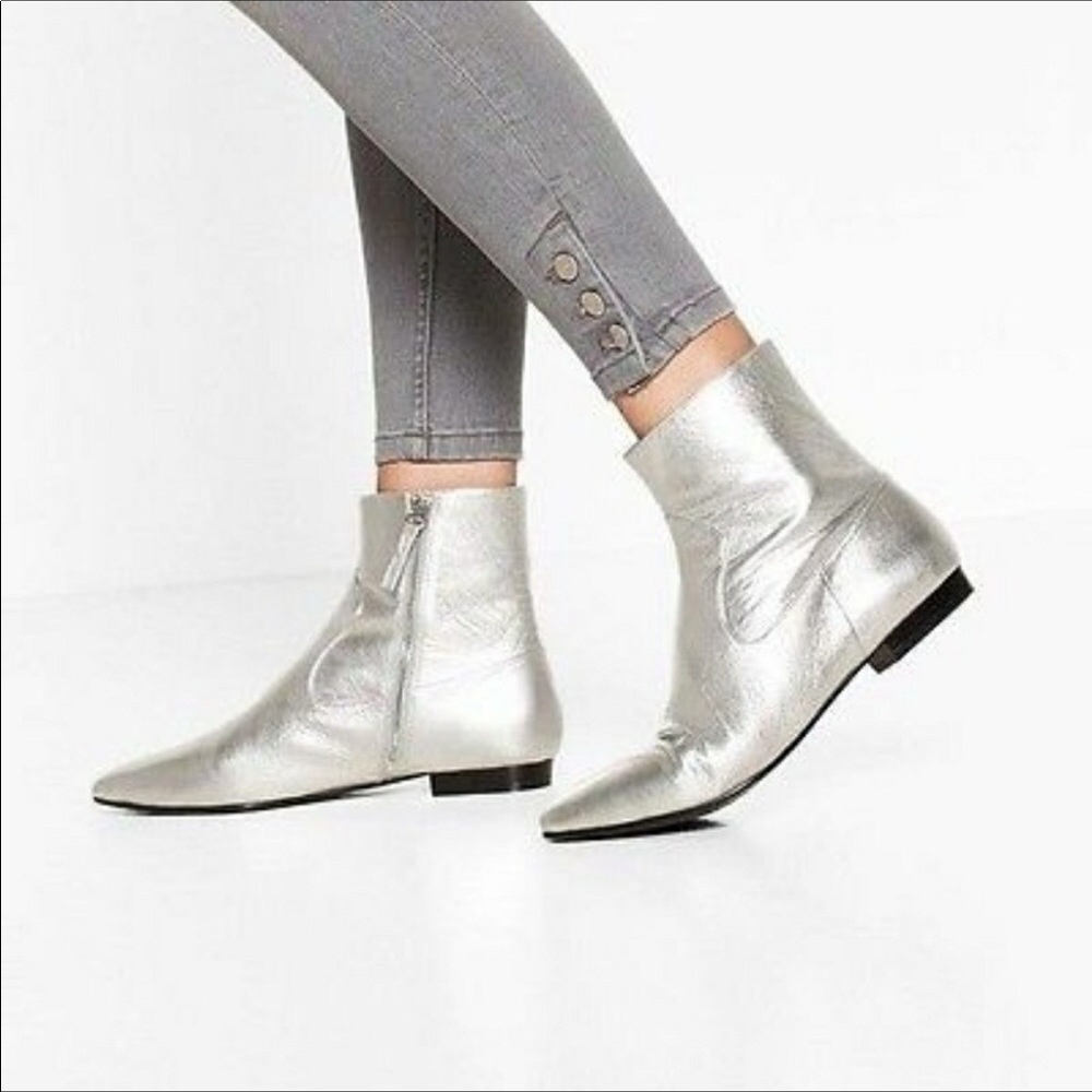 Metallic Silver Women's Pointed Ankle Boots